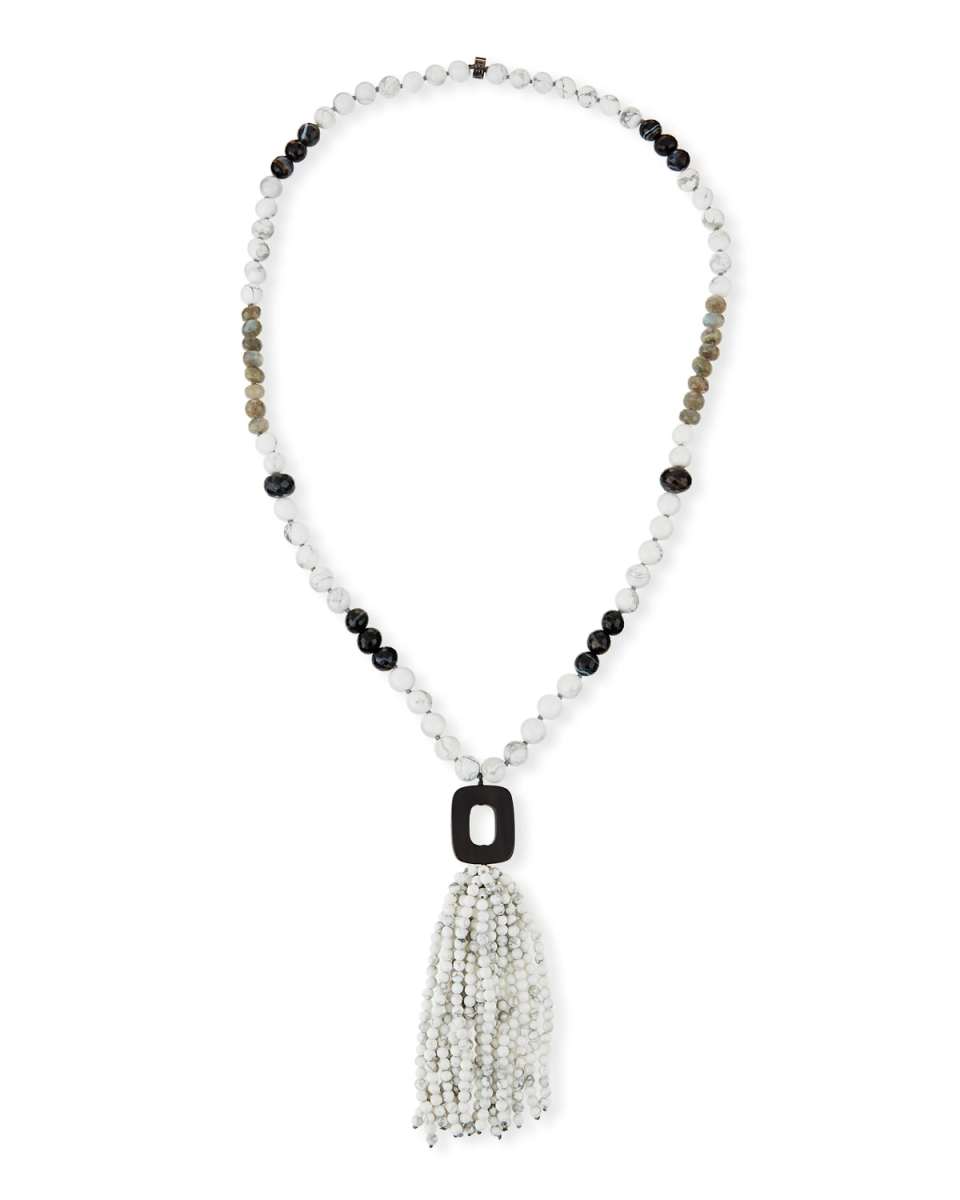 White Howlite & Agate Tassel Necklace